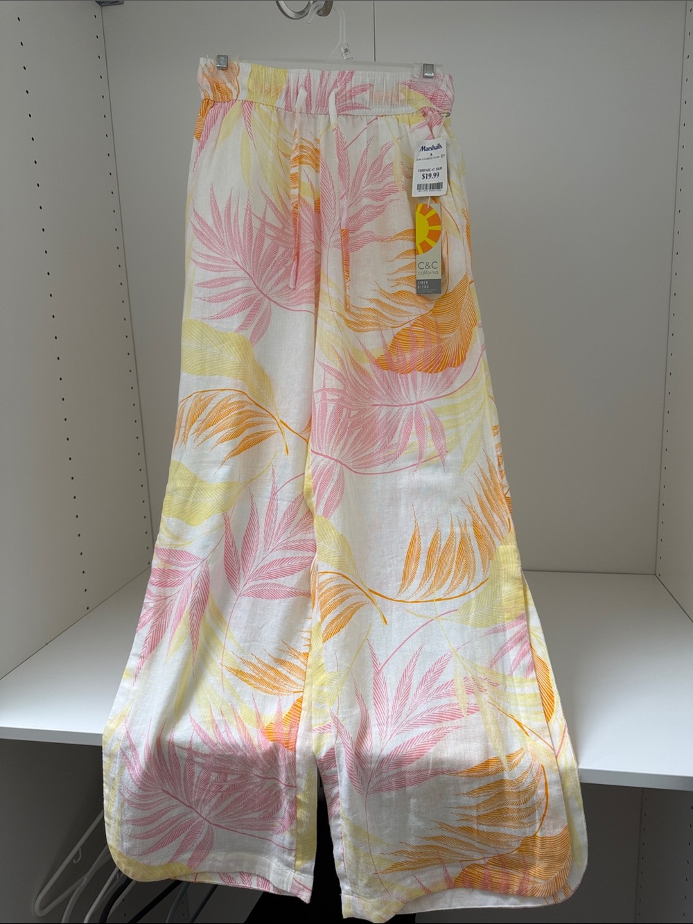 C&C California Pink, Yellow & Orange Leaf-Print Wide-Leg Pants